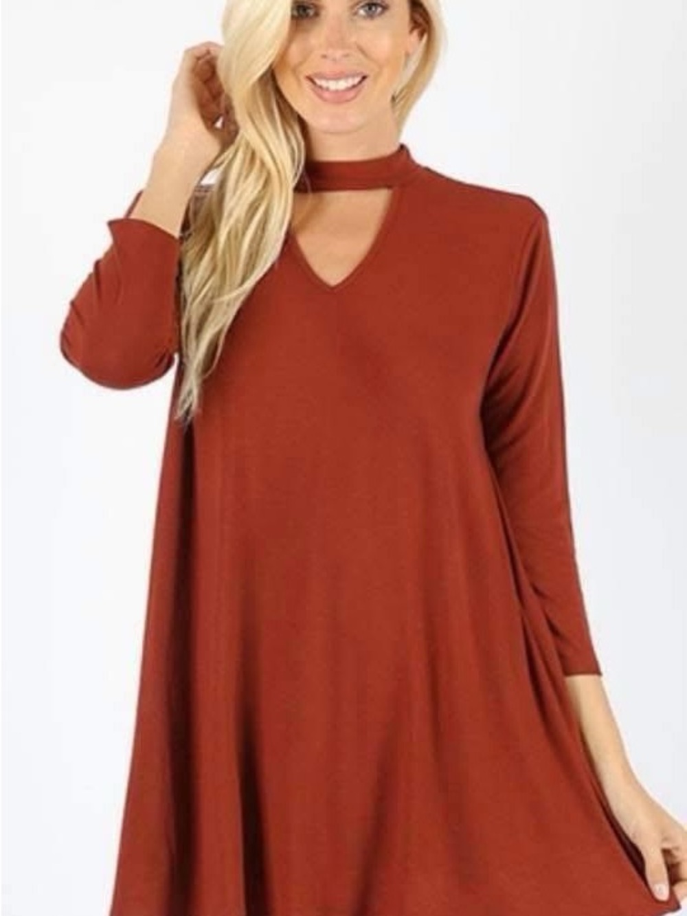 Women’s Rust Choker V-Neck Swing Tunic